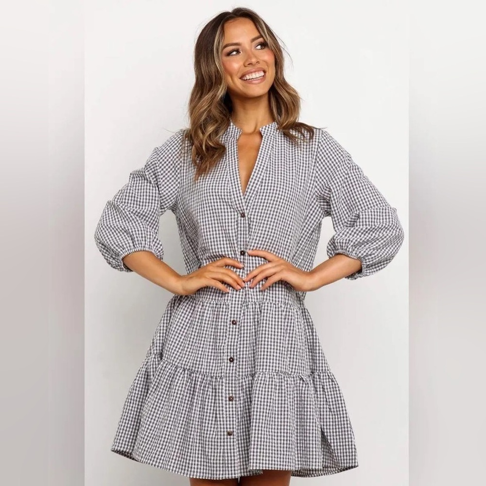 Petal & Pup Black and White Gingham Long Sleeve Dress